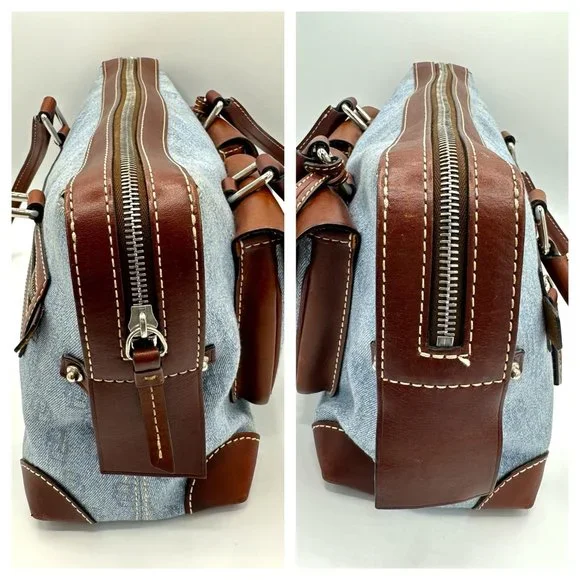 Vintage DOONEY & BOURKE Y2K Sig Double Pocket Denim Canvas Satchel - Picture 8 of 16